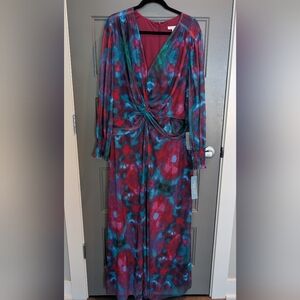 London Times Twist Front Bishop Sleeve Maxi Dress In Pink/Berry Size 20W NWT